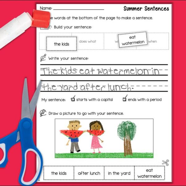 summer sentence writing worksheets